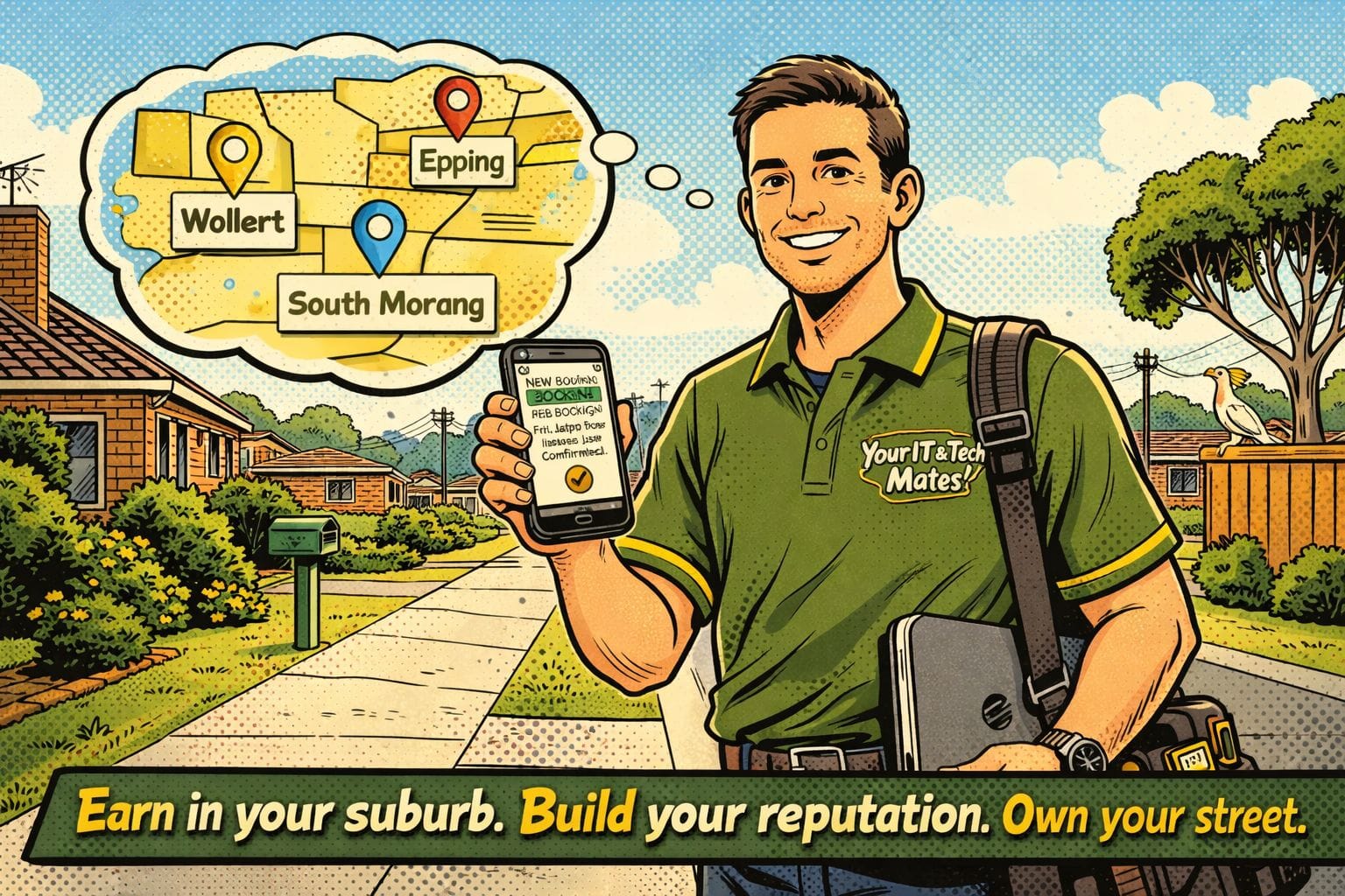 Local IT technician helping a neighbour with computer and internet support in Epping and Melbourne North