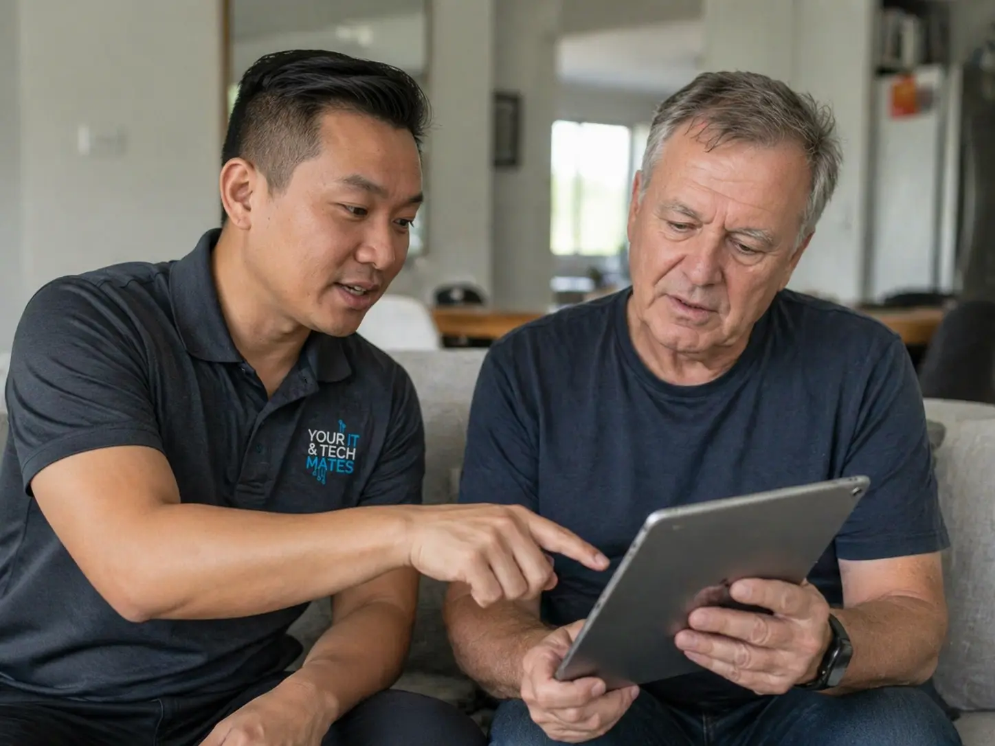 Your IT and Tech Mates helping a senior customer with tablet repairs in Epping