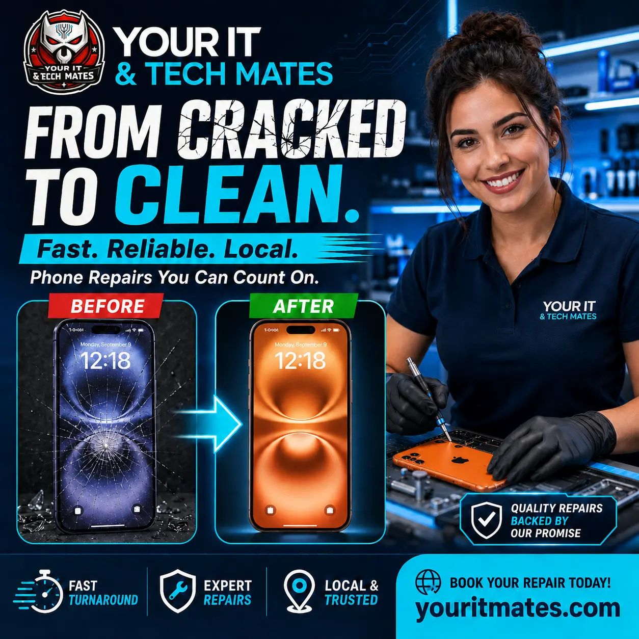 Before and after phone repair support for Melbourne North customers