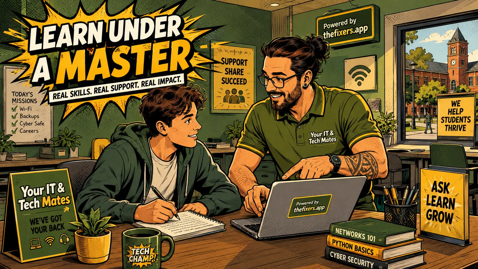 Student learning under a master provider for campus tech support practice tasks