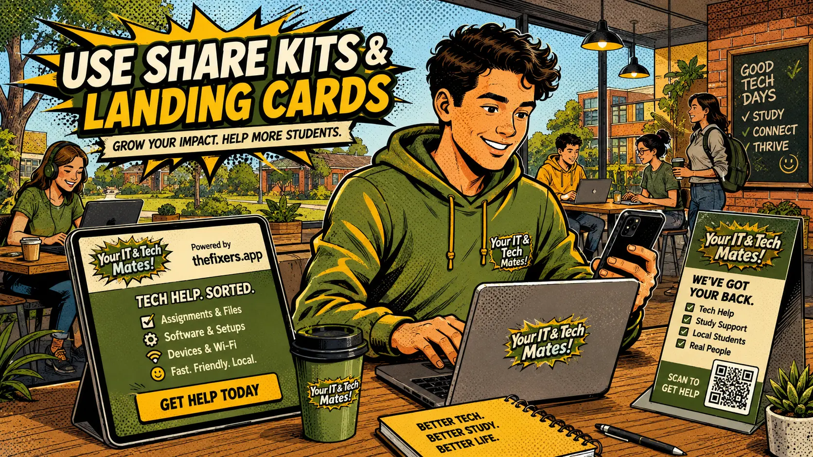 Student share kit landing card for local tech help