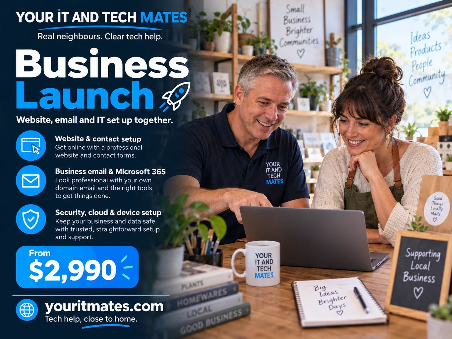 Business Launch package with website, business email and IT setup for a Melbourne small business