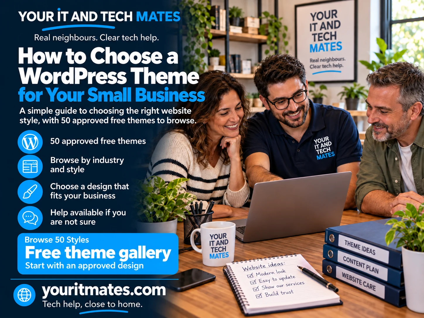 Your IT and Tech Mates helping small business customers compare approved WordPress website styles.
