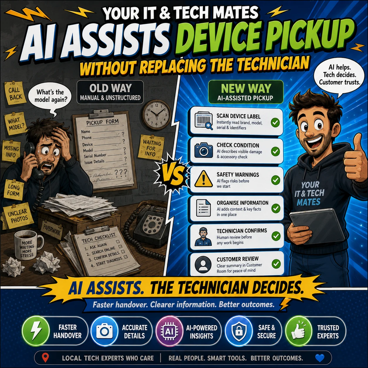 Your IT & Tech Mates AI-assisted device pickup helps a technician capture clearer device details in Melbourne