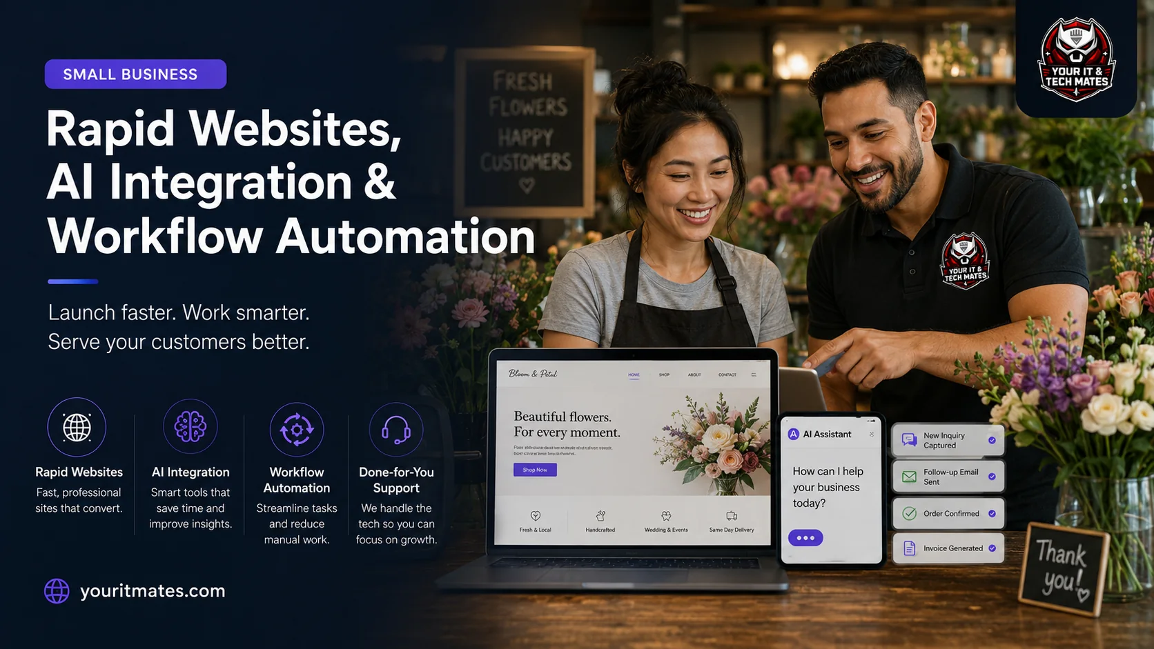 Your IT & Tech Mates technician helping a florist improve her website, customer enquiries and business workflow automation.