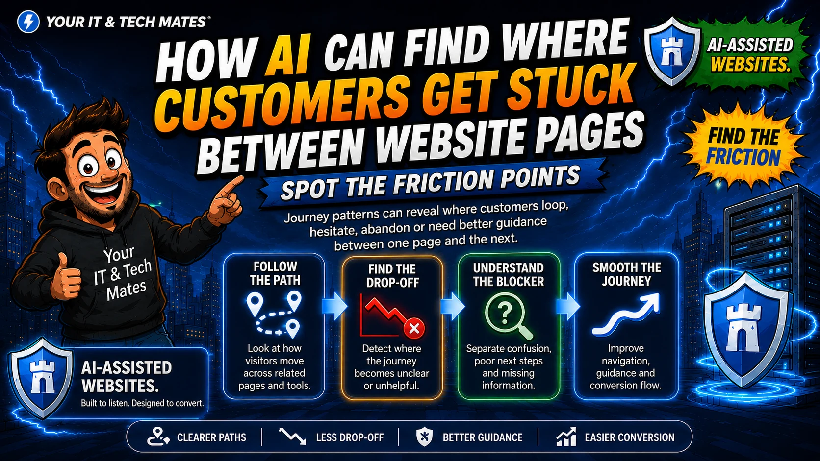 AI website journey analysis finding customer friction, drop-off points, blockers and smoother paths between pages