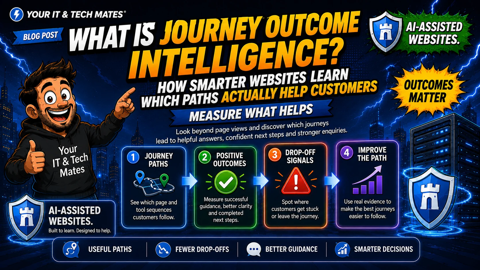 Journey outcome intelligence mapping customer paths to positive outcomes, drop-off signals and website improvements