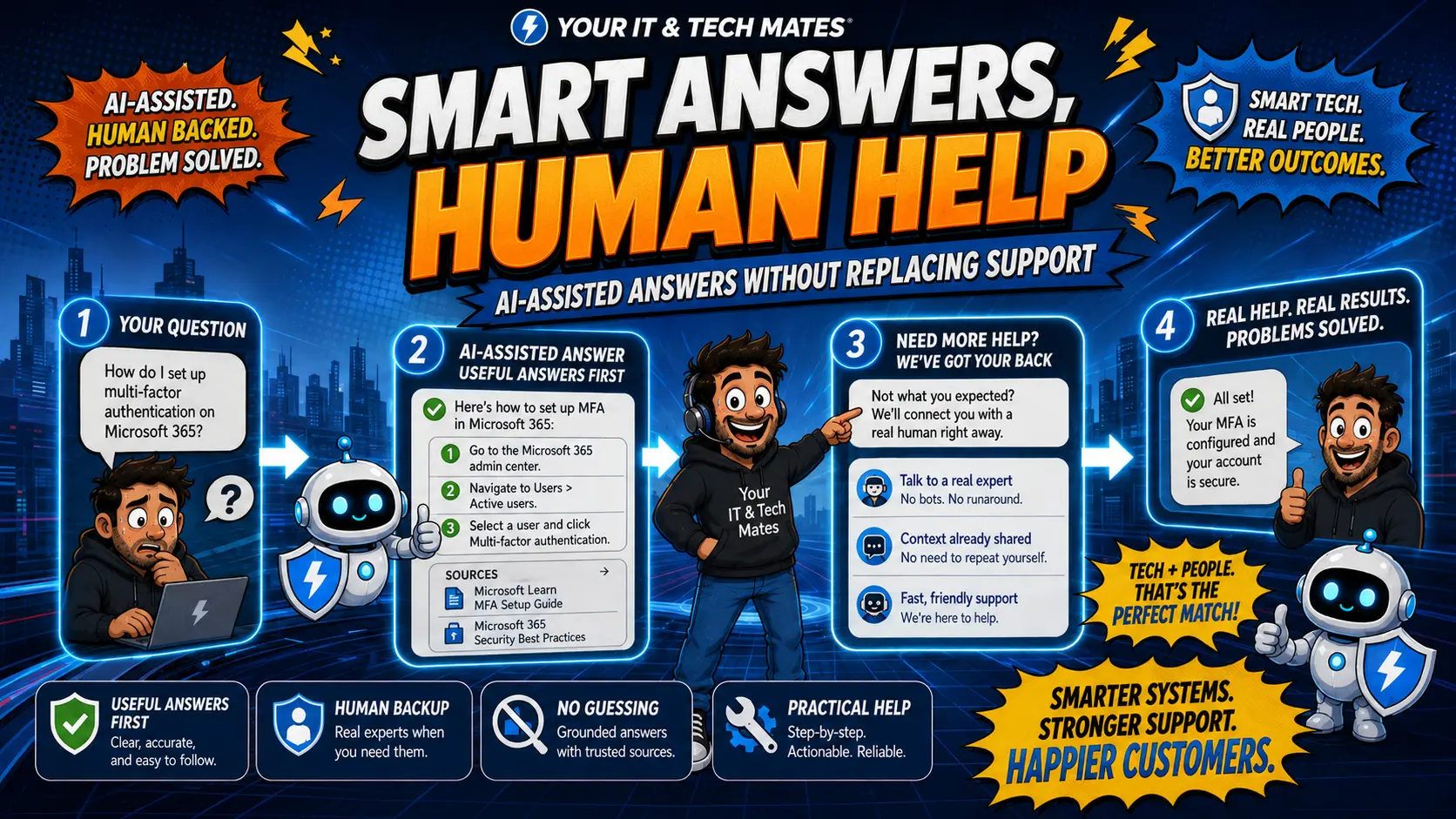 How We Use AI to Give Helpful Answers Without Replacing Human Support — Your IT and Tech Mates Software & AI case study