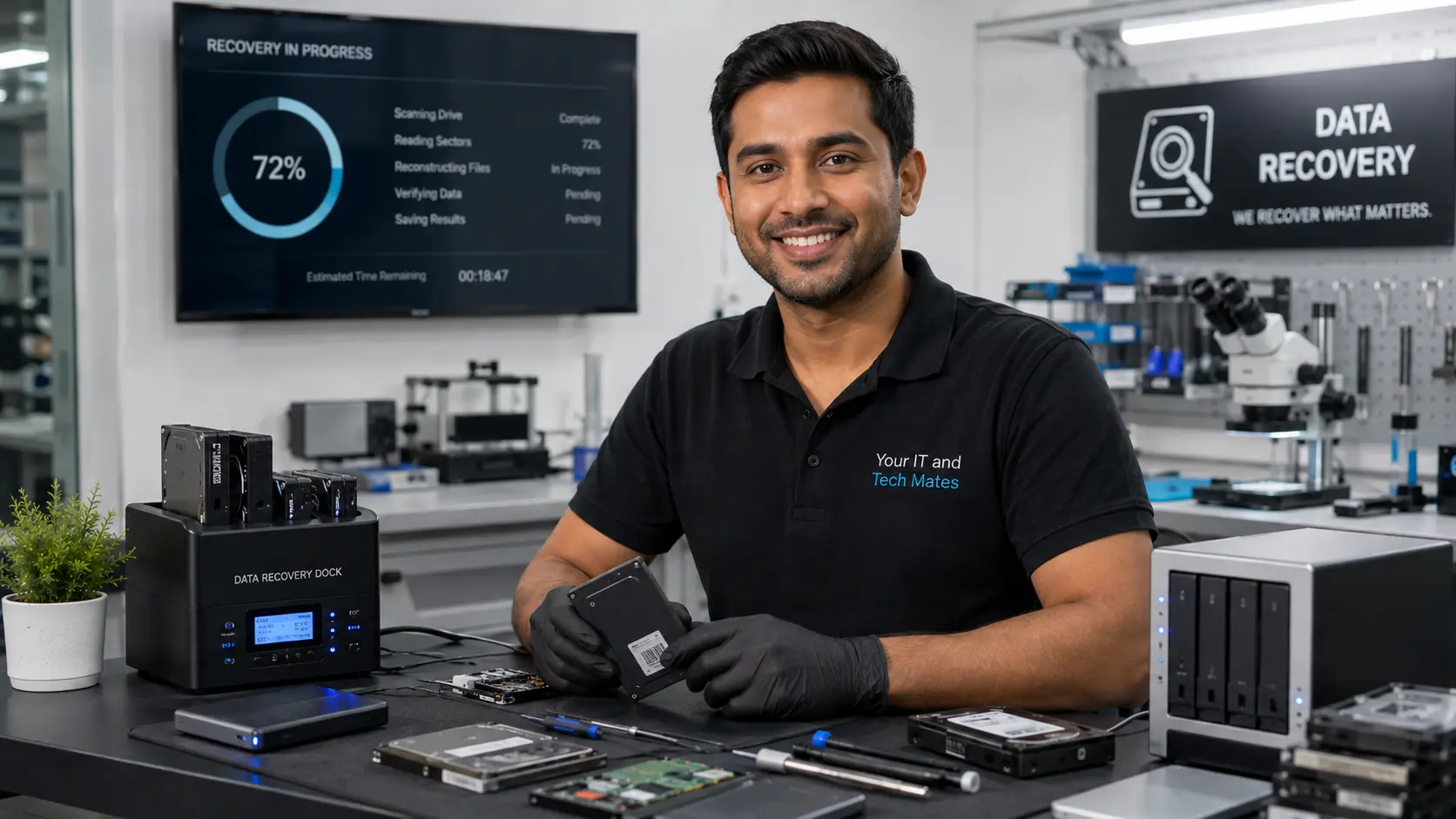 Hard drive and SSD data recovery assessment at the repair workshop