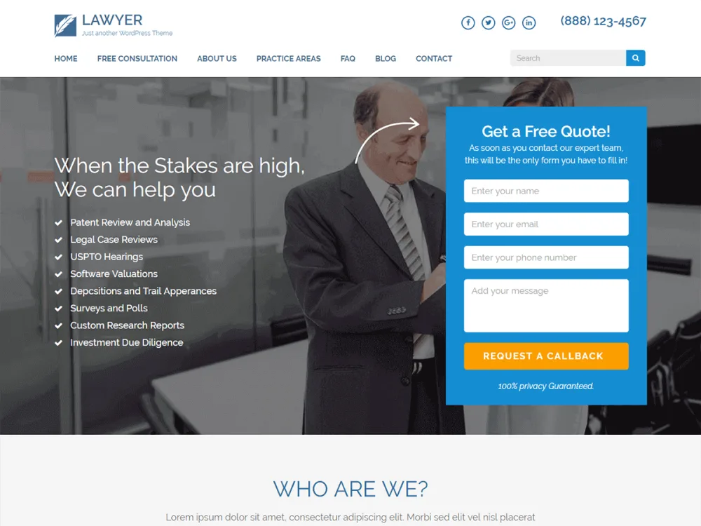 Lawyer Landing Page WordPress theme screenshot