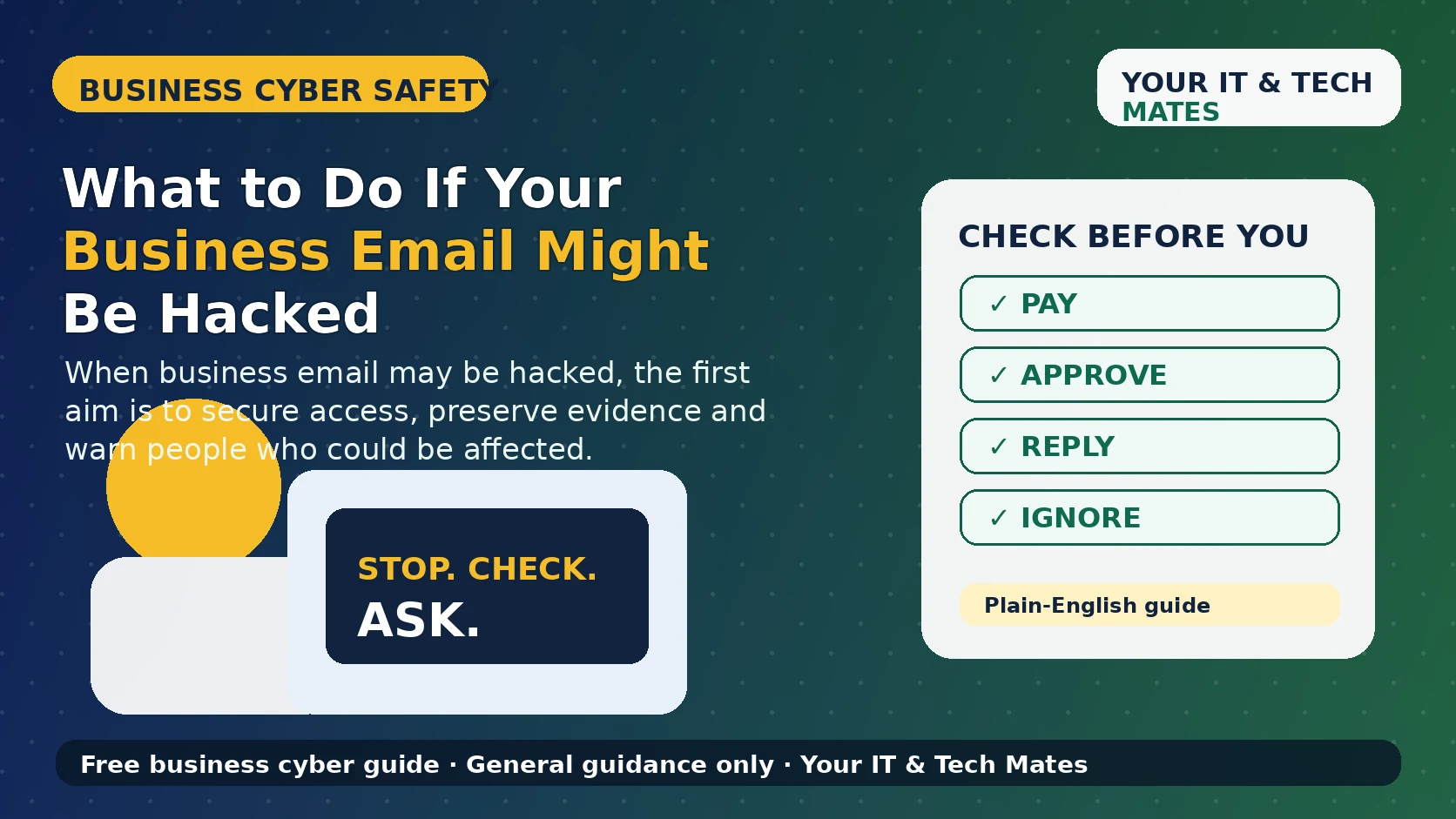 Your IT & Tech Mates guide for Australian small businesses on what to do if business email might be hacked or sending suspicious messages.