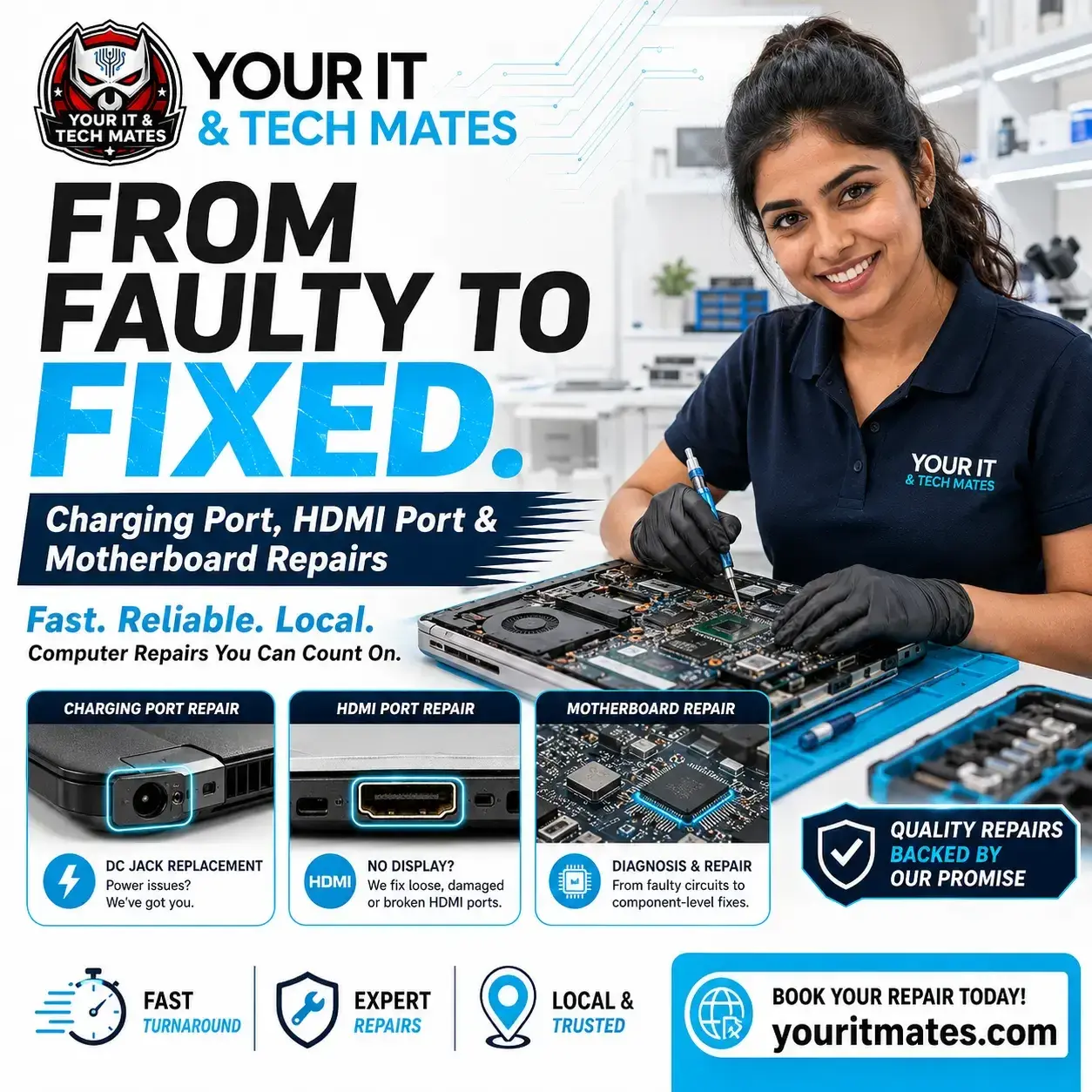 Computer charging port, HDMI and motherboard repair support in Melbourne by Your IT & Tech Mates