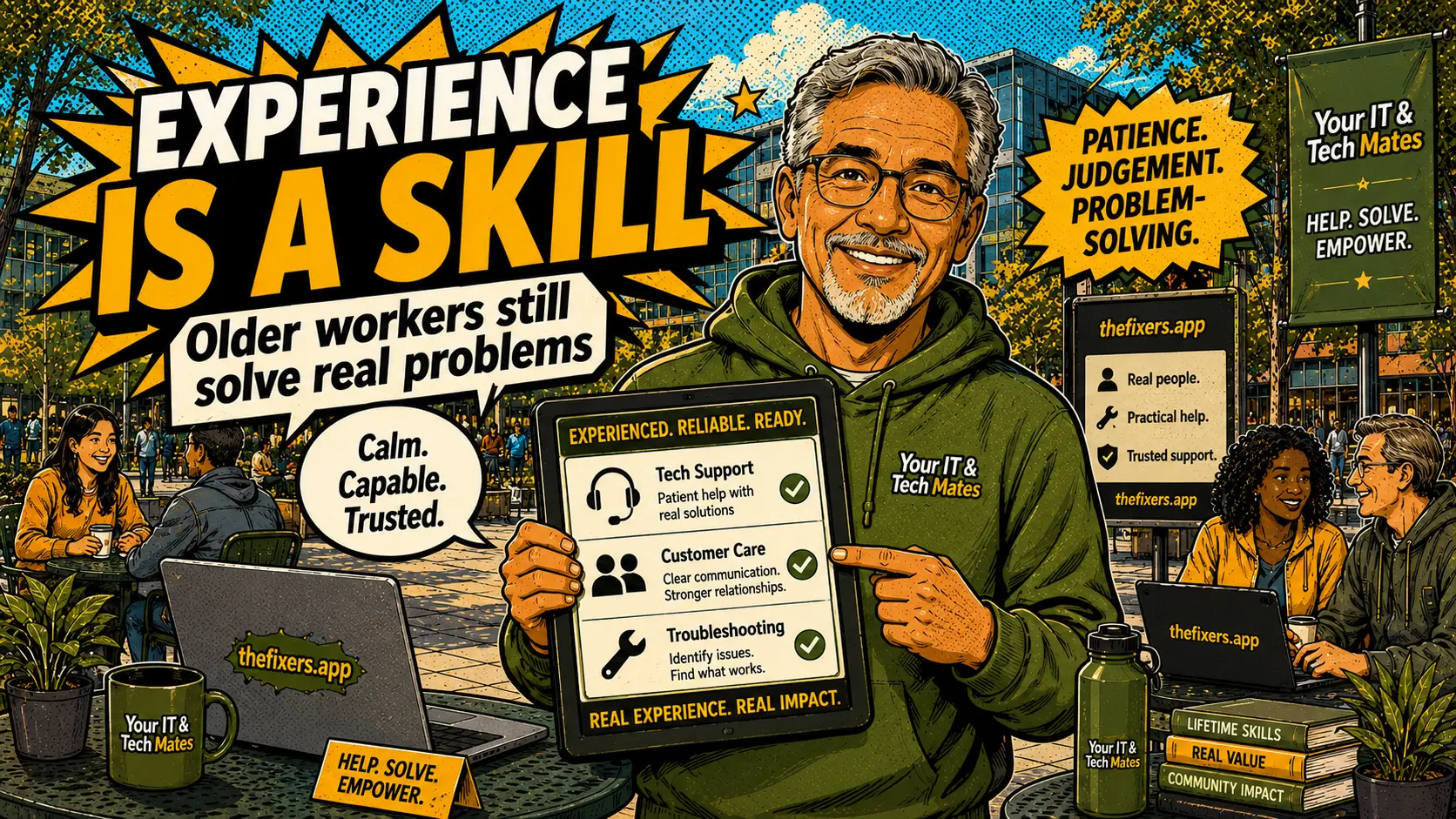 Experienced older worker showing practical skills and trusted local help through TheFixers.app