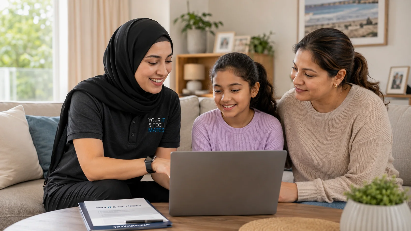Your IT & Tech Mates technician helping a Melbourne family with laptops, tablets and everyday home technology.