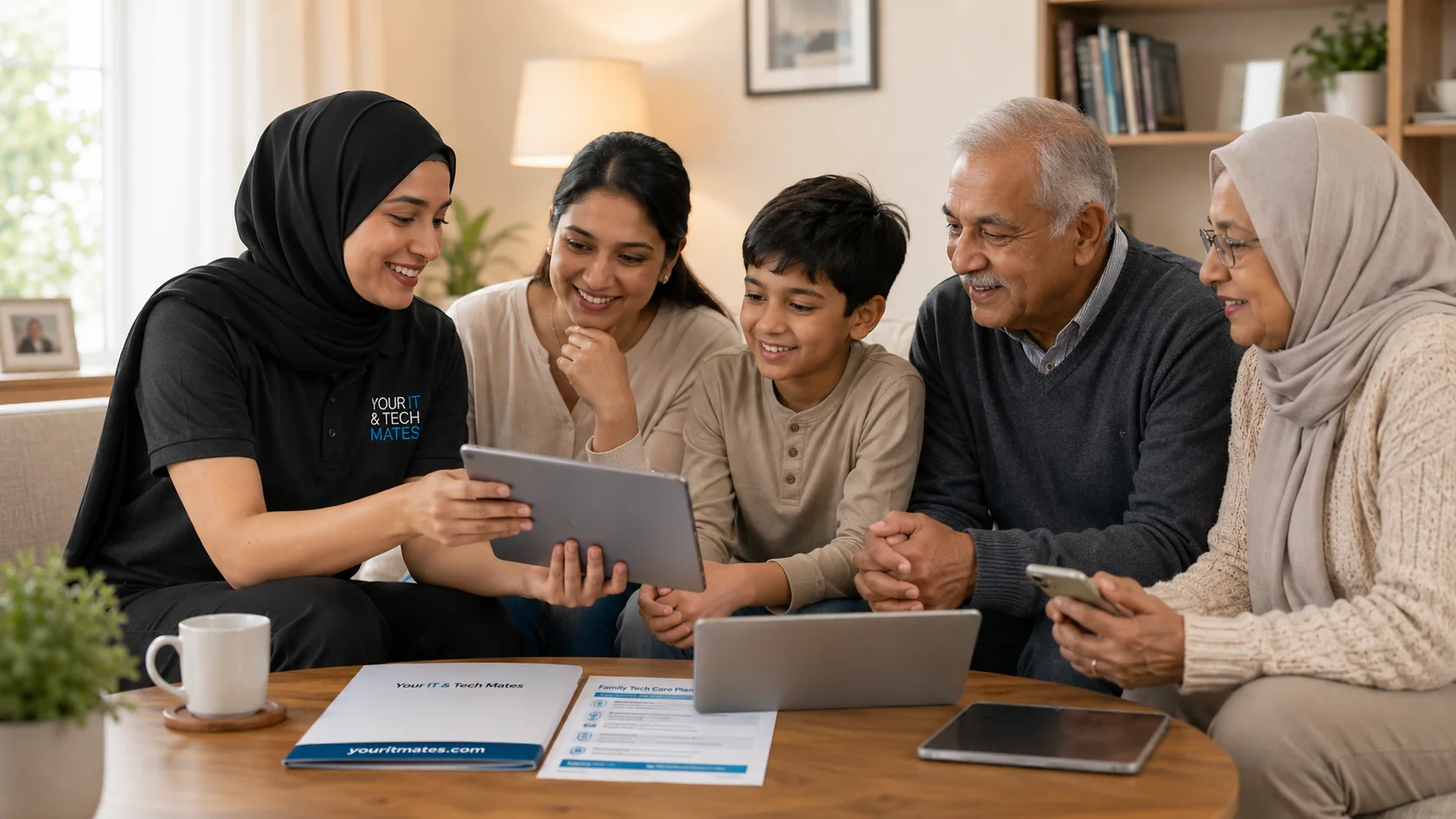 Your IT & Tech Mates technician providing ongoing technology support to a multi-generational family at home.