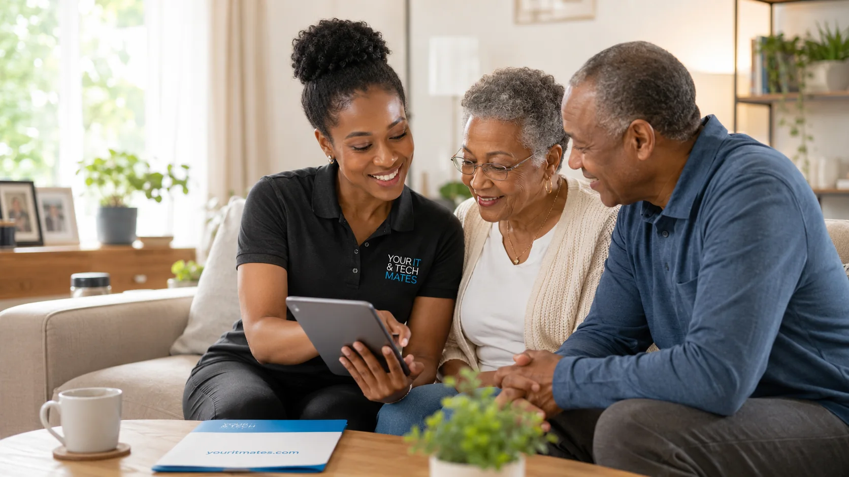 Your IT & Tech Mates technician providing patient in-home technology help to a family in Melbourne.