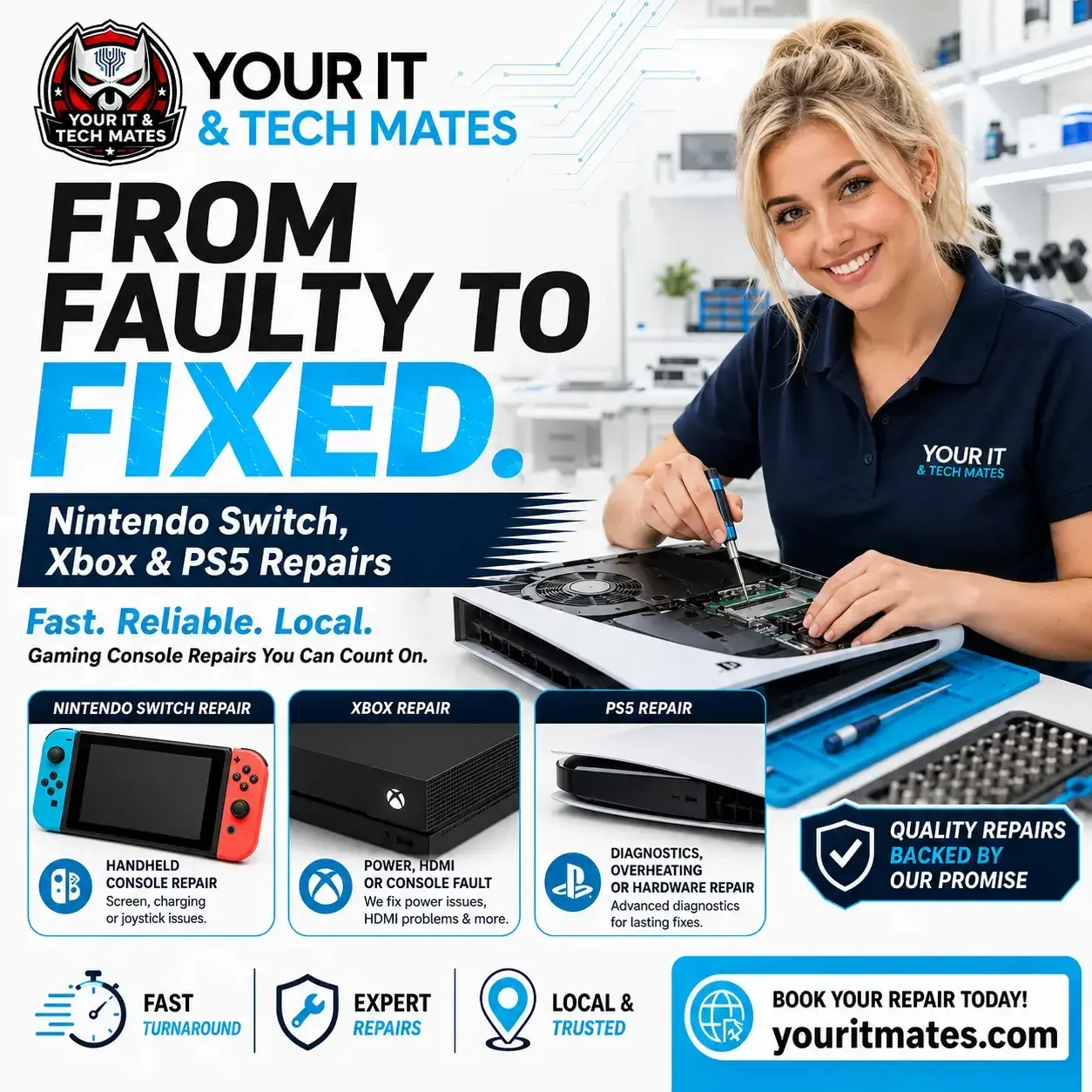 Gaming console repair support for Nintendo Switch, Xbox and PS5 faults in Melbourne by Your IT & Tech Mates