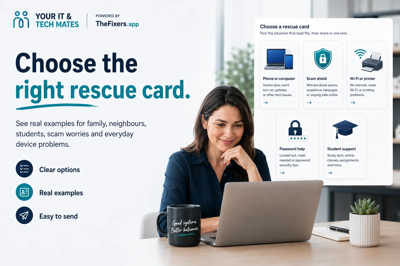 Choosing the right tech help rescue card for family neighbours students scam worries and device problems