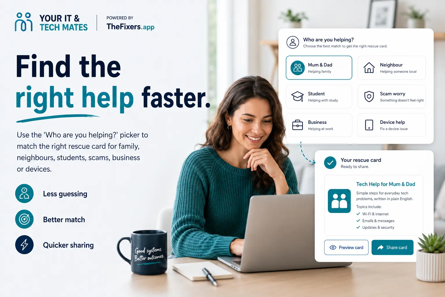 Who are you helping picker matching the right tech help rescue card for family students neighbours business scams or devices