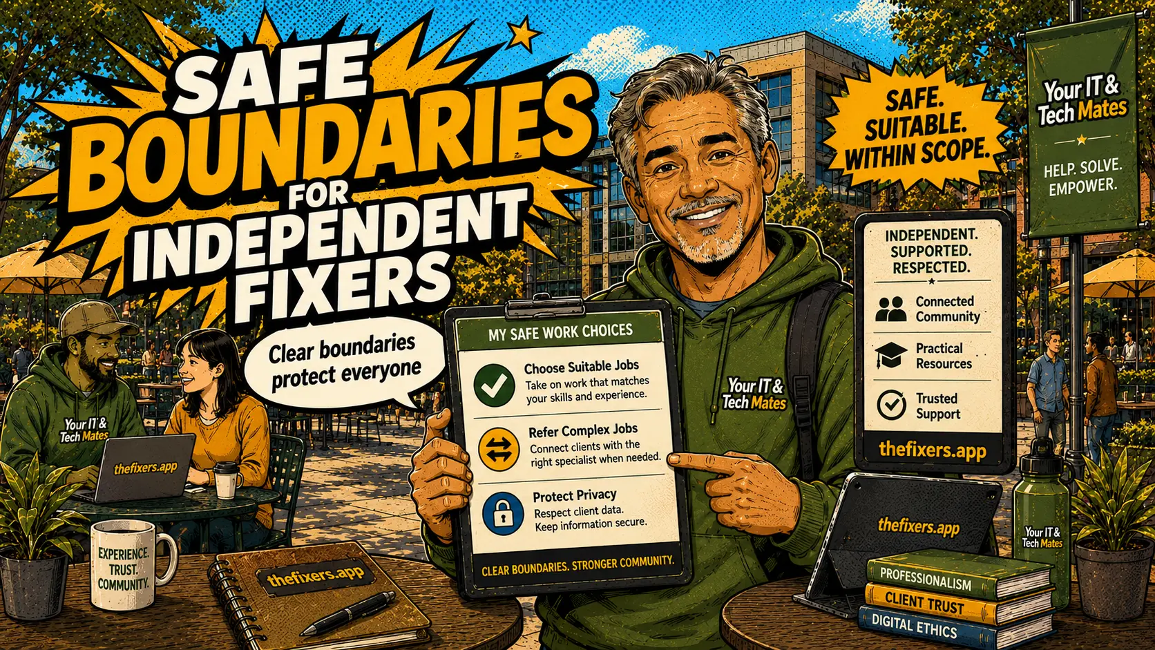 Safe boundaries for independent fixers showing suitable jobs privacy and escalation through TheFixers.app