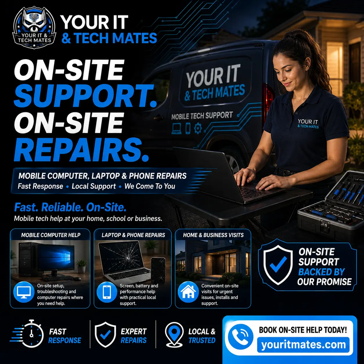 Your IT and Tech Mates on-site mobile computer laptop and phone repairs with local technician support