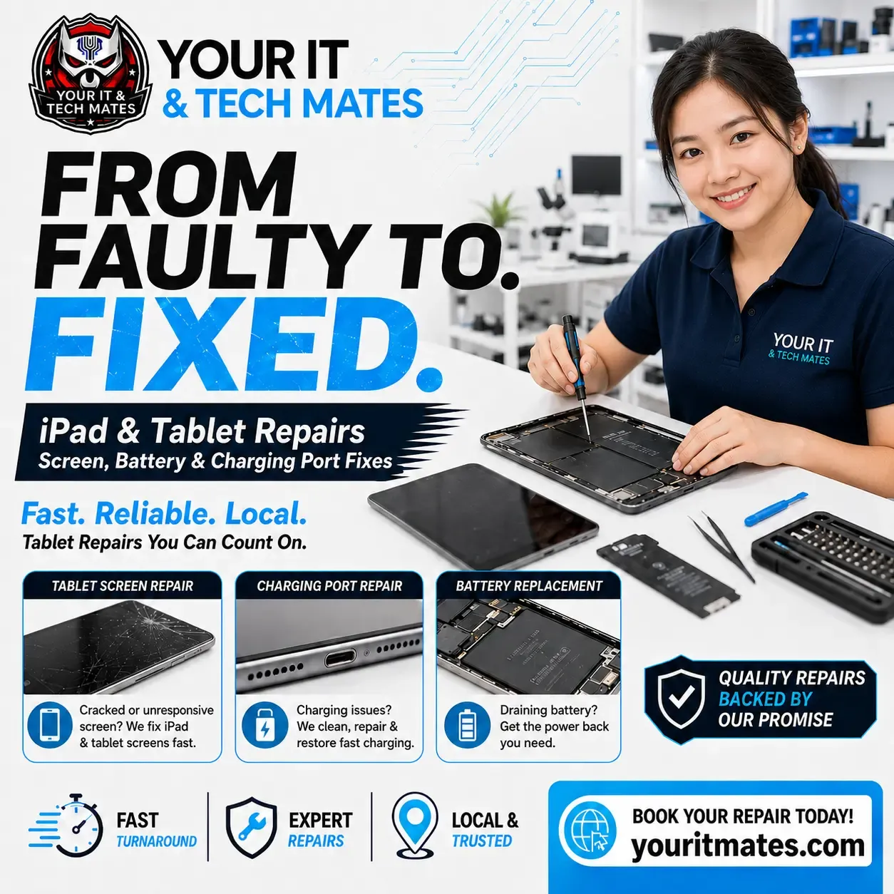 iPad and tablet screen, battery and charging port repairs in Melbourne by Your IT & Tech Mates