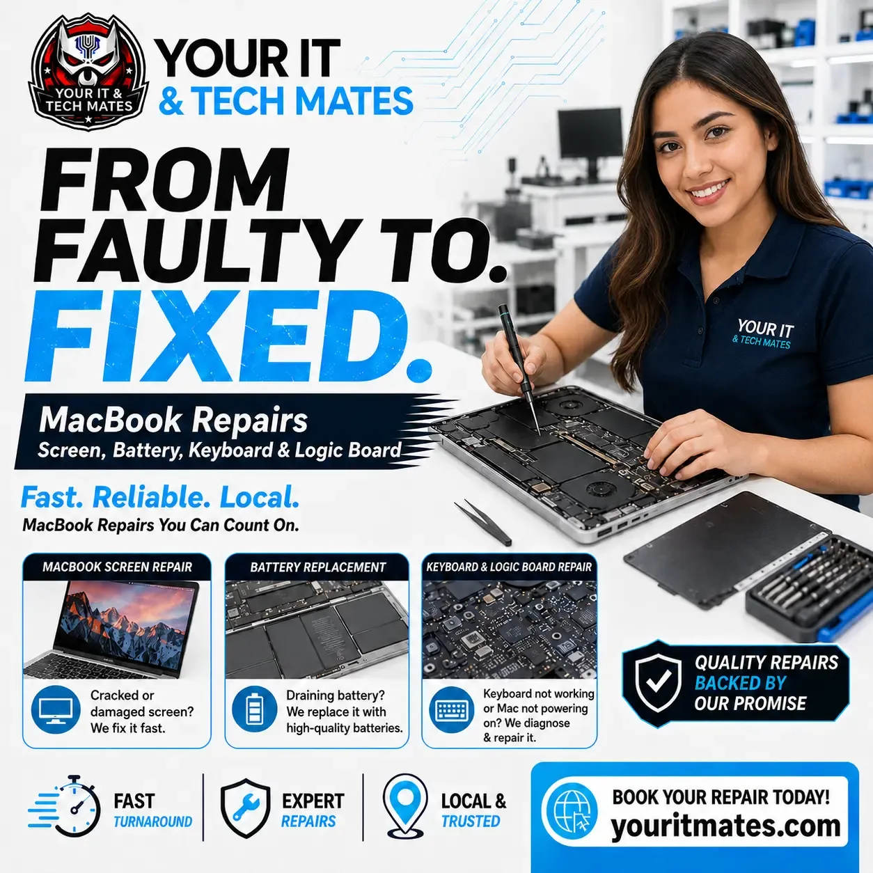 MacBook screen, battery, keyboard and logic board repairs in Melbourne by Your IT & Tech Mates