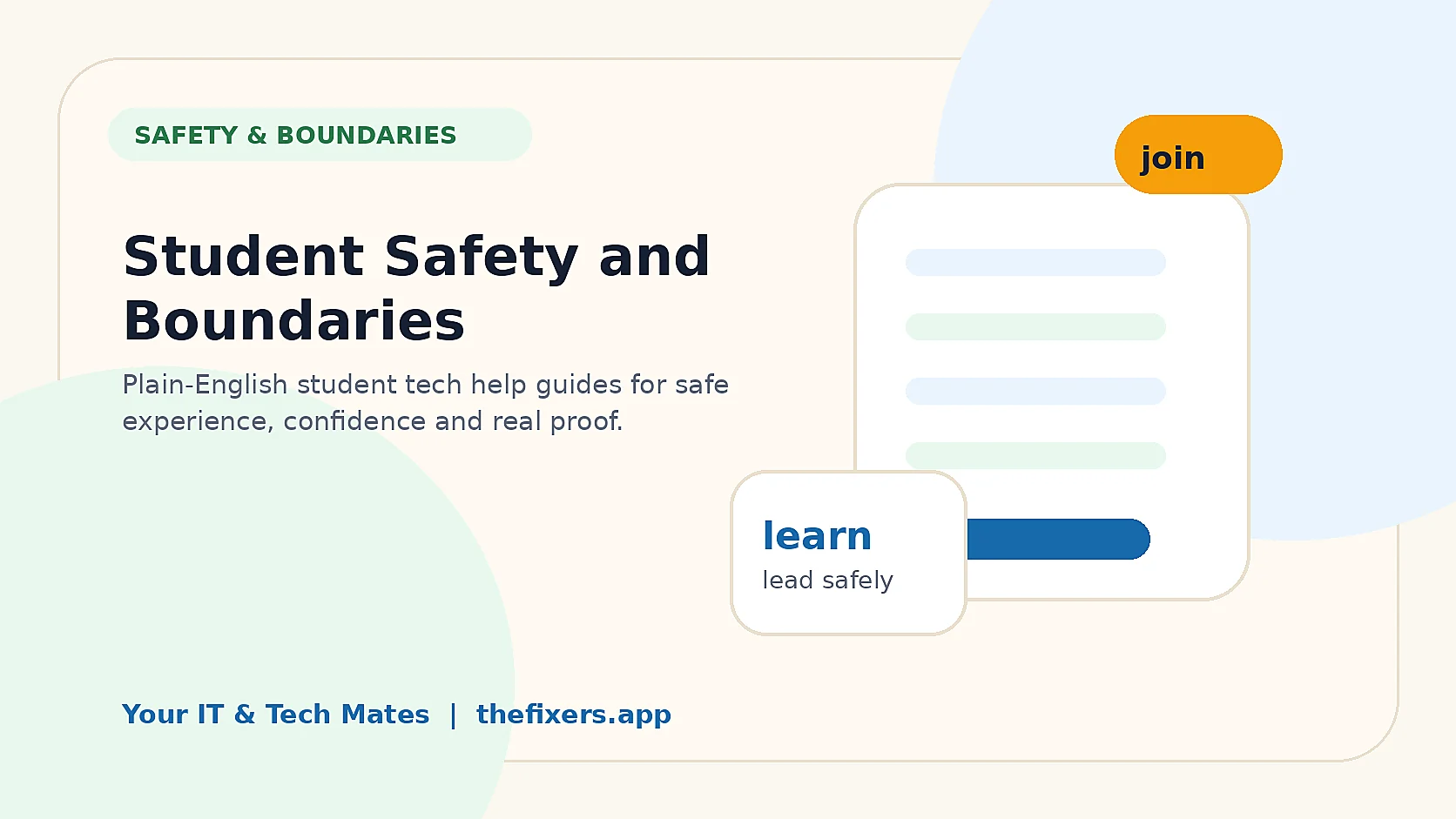 Your IT and Tech Mates Safety and Boundaries student hub hero image for thefixers.app student pathway