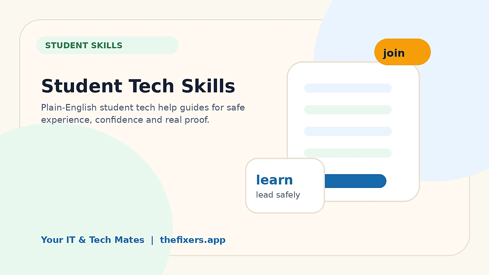 Your IT and Tech Mates Student Skills student hub hero image for thefixers.app student pathway