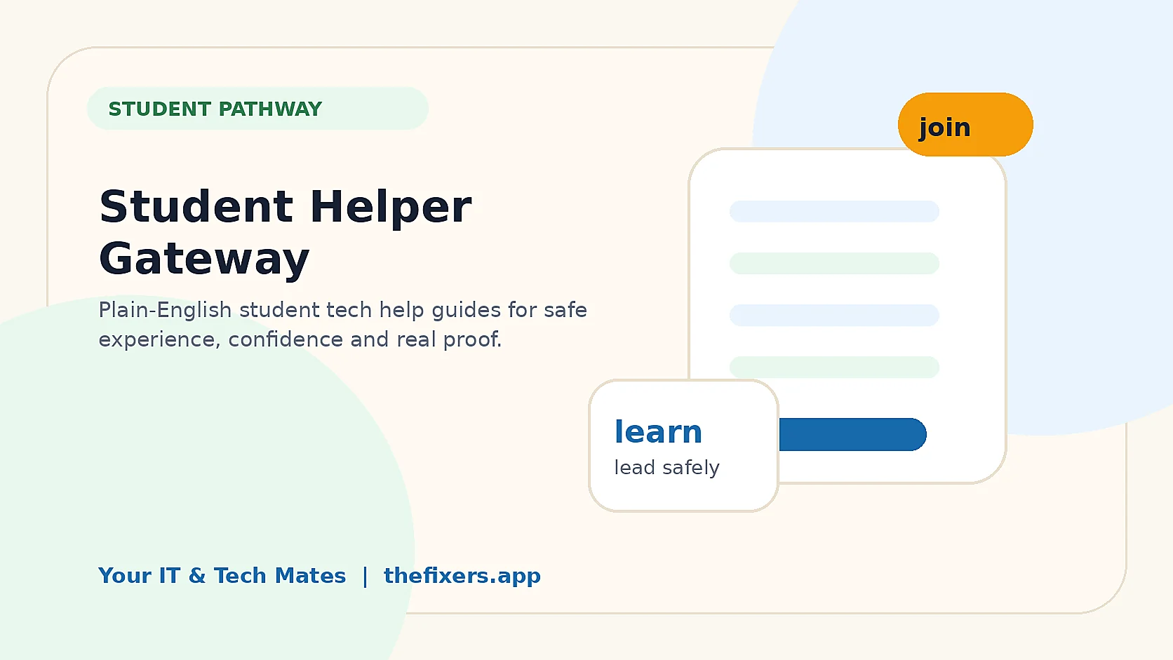 Your IT and Tech Mates student business builder hub hero image for thefixers.app student pathway