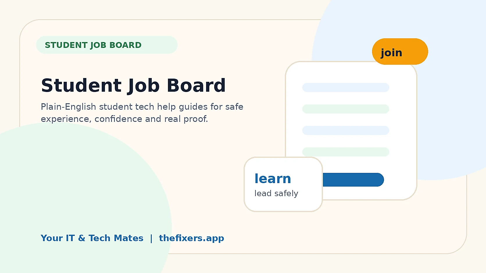 Your IT and Tech Mates Student Job Board student hub hero image for thefixers.app student pathway