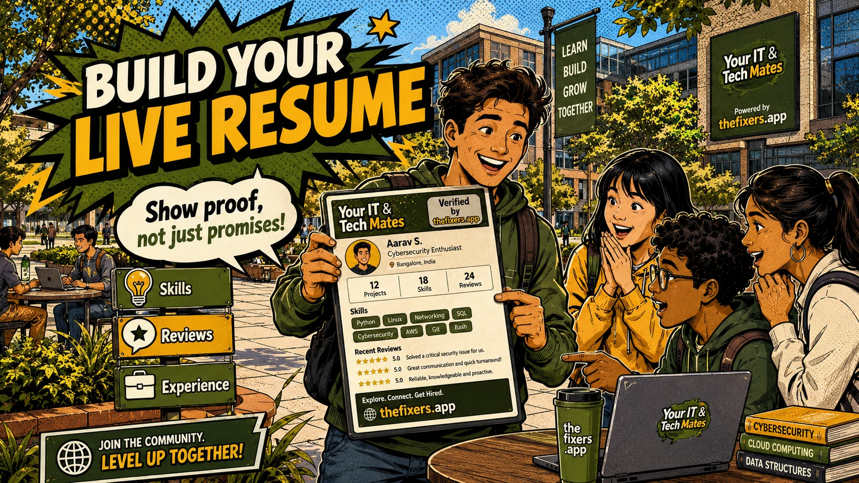 Your IT and Tech Mates Live Resume student hub hero image for thefixers.app student pathway