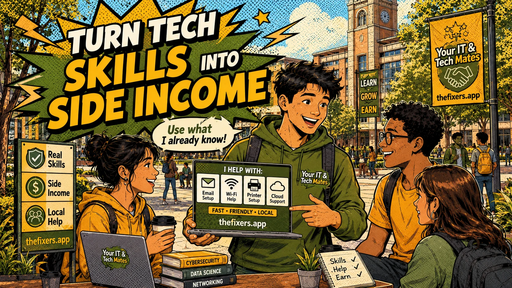 Your IT and Tech Mates students make money helping with everyday tech through thefixers.app student helper pathway