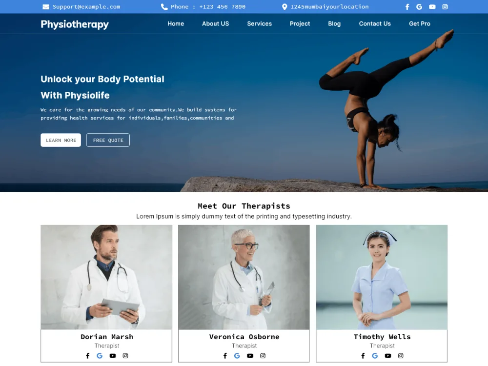 Physiotherapy Clinic approved WordPress theme preview for health and allied health businesses